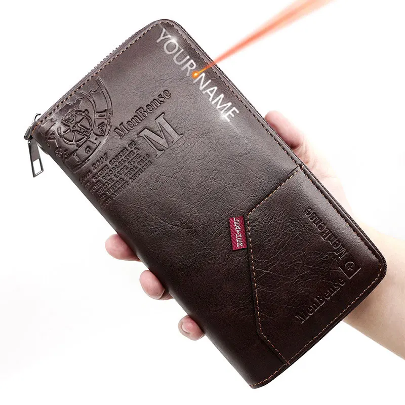 Yeni Erkek Telefonu Çantası Cüzdan Adı Gravür Fermuarlı çanta kart tutucu Uzun Erkek Çantalar Para Cebi Marka erkek cüzdanı el çantası