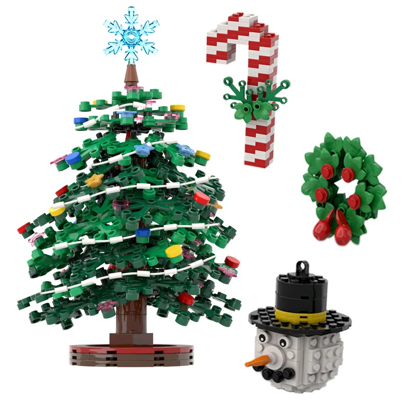 MOC Ağacı Noel Yaşlı Adam Kamışı Yapı Taşı Çelenk Noel Modeli Ev Dekorasyon Atmosfer Tuğla çocuk oyuncağı Hediye