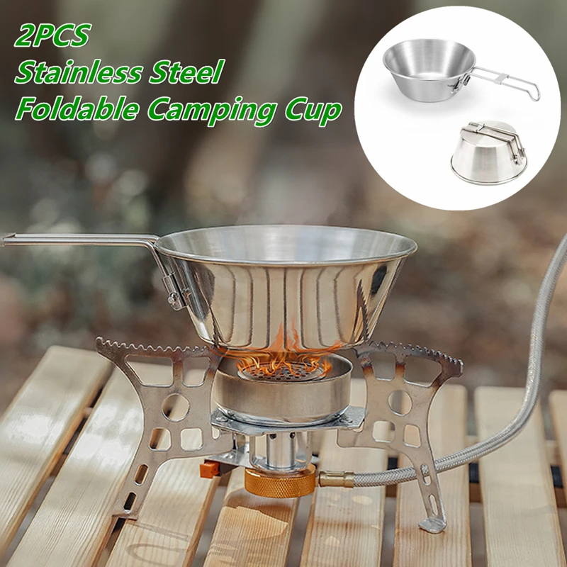 2 adet Açık 304 Paslanmaz Çelik Katlanabilir Bardak Kamp Sofra Piknik Geniş Ağız Çay kahve fincanı Dağcılık Su Bardağı