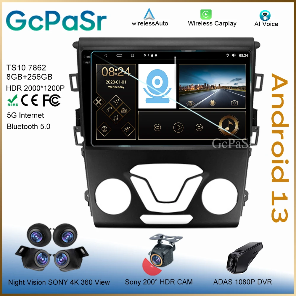 Otomatik Android Ford Mondeo 5 2014 - 2019 İçin Kafa Ünitesi 7862 Hiçbir 2din Video Carplay GPS CPU Radyo Navigasyon Multimedya Oynatıcı QLED