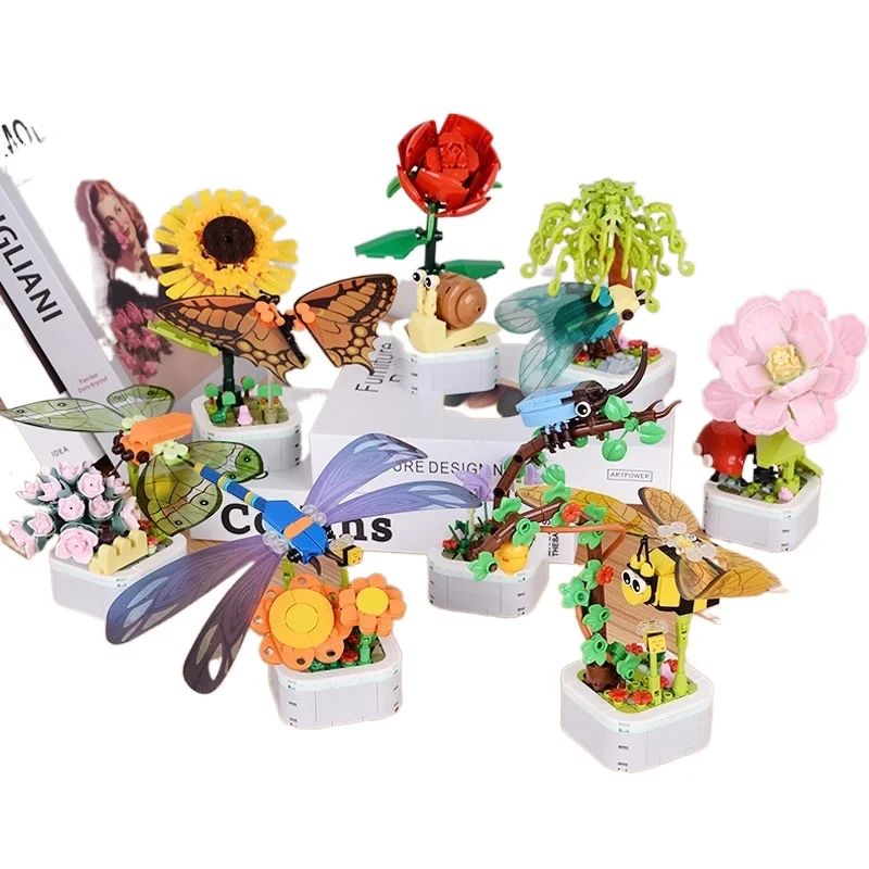 Succulents Bonsai Çiçek Modeli DIY Saksı Bitkileri Yapı Taşları Mini Tuğla Oyuncaklar Eğitici Ev Dekorasyon Çocuklar için Hediyeler