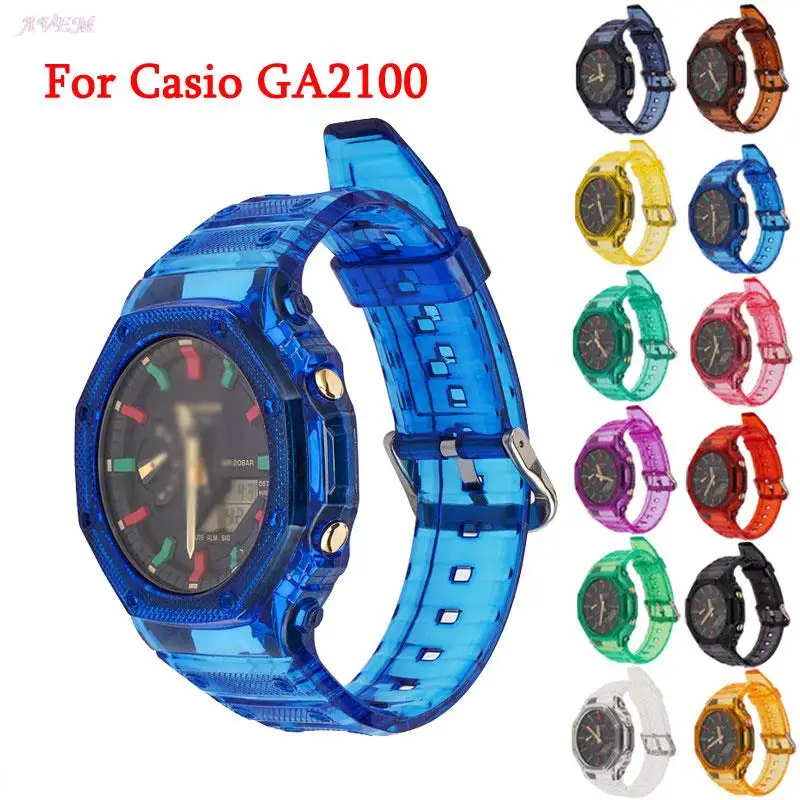 Şeffaf Reçine Kılıf + Kayış Casio G-SHOCK GA-2100 Bilezik Band 19 Renkler Gökkuşağı Çerçeve / Kılıf Kemer Watchband Aksesuarları