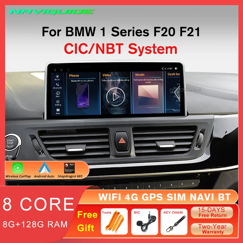 NAVİGUİDE 10.25 İNÇ Araba Radyo Android12 BMW 1 Serisi İçin F20 F21 2011-2017 CIC NBT Sistemi GPS Naviguide Carplay Ekran Oyuncu