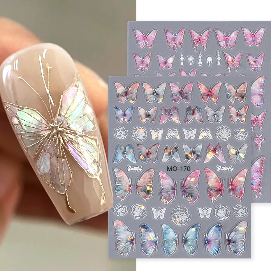 Akrilik Kazınmış Kelebek Tırnak Manikür Sticker Holografik Kristal Peri Gül Çiçek Yapışkanlı Çıkartmalar Charm Bahar Folyo Sarar