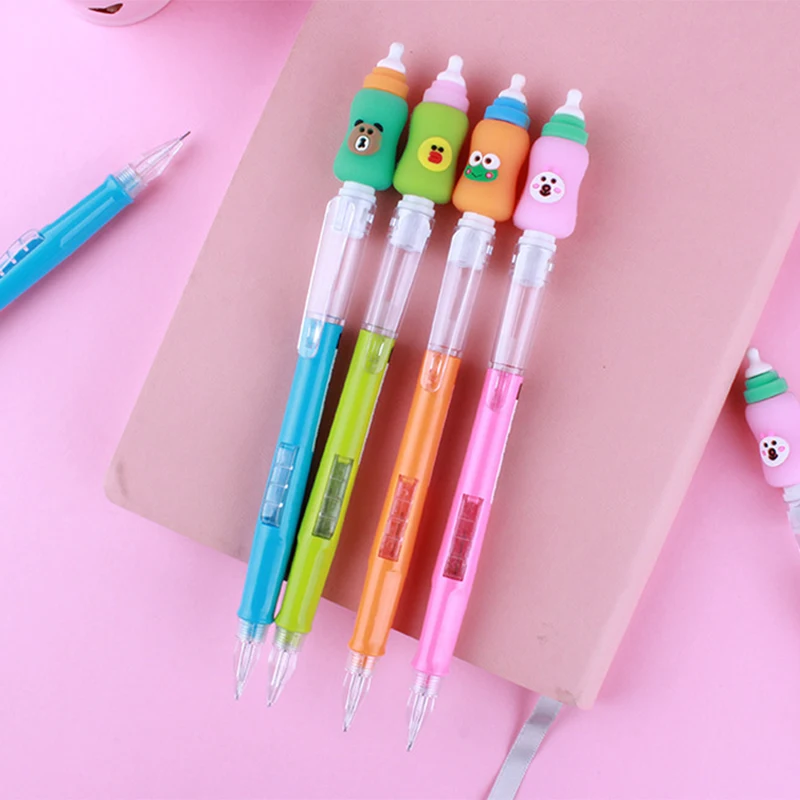 1 Adet Kawaii Yaratıcı Şişe Karikatür 0.5 mm Otomatik Kalem Sevimli Çocuklar Yazma Hediye Kalemler Kırtasiye Okul Malzemeleri