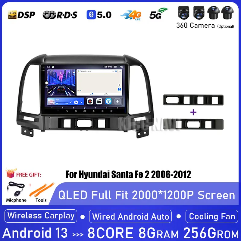Android 13 DSP Araba Radyo Multimidia Video Oynatıcı Navigasyon GPS Hyundai Santa Fe 2 2006-2012 İçin HİÇBİR 2din DVD Kafa Ünitesi Carplay