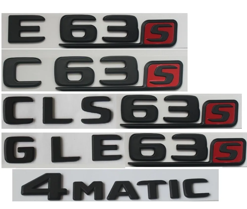 Düz Mat Siyah Kırmızı Harfler Gövde Amblemler Rozetleri Mercedes Benz AMG C63 E63s S63 S CLS63s GLE63s GLS63s 4MATIC