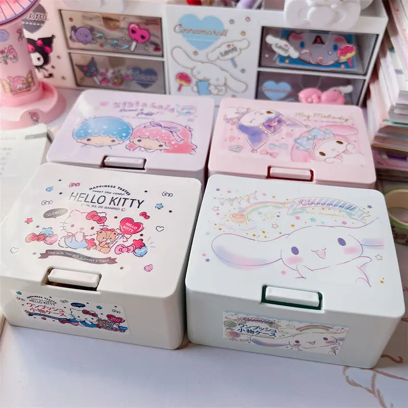 Kawaii Sanrio Anime Hello Kitty Kuromi Benim melody Basın Kutusu Sevimli Karikatür Kız Ruj Kozmetik Depolama Masaüstü Öğe Saklama Kutusu