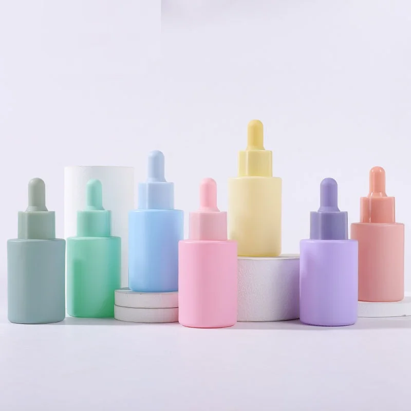 2 adet Cam Parfüm Vape Konteyner Kadınlar İçin Doldurulabilir Kavanoz 30ml Macaron uçucu yağ Damlalıklı şişeler Renkli Kapaklı