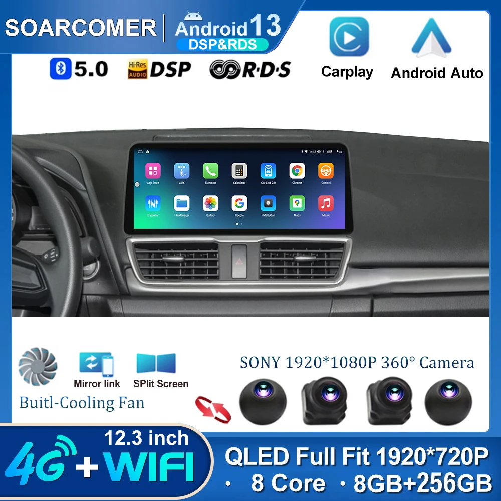 12.3 inç Android 13 Mazda 3 Axela 2015-2019 için Araba Radyo Multimedya Video Oynatıcı Navigasyon Carplay otomatik WİFİ 4G DSP