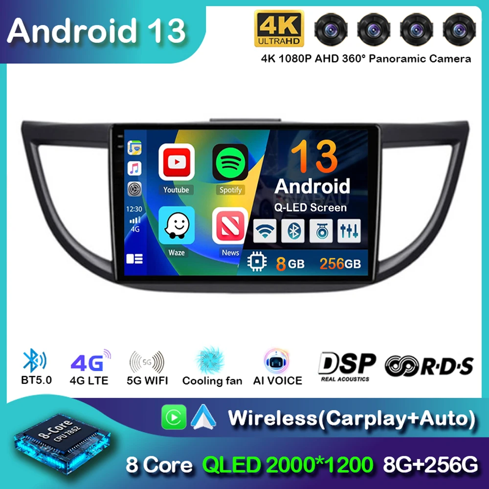 Android 13 Carplay Araba Radyo Honda CRV İçin CR-V 2011 2012 2013 2014-2016 Multimedya Oynatıcı GPS navigasyon başkanı Ünitesi 2din Stereo