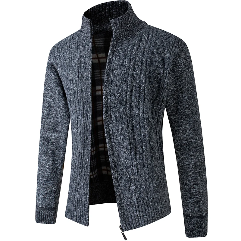 Yaka fermuar örgü hırka erkek Kore versiyonu trendi düz renk eğlence yastıklı sıcak kazak ceket.