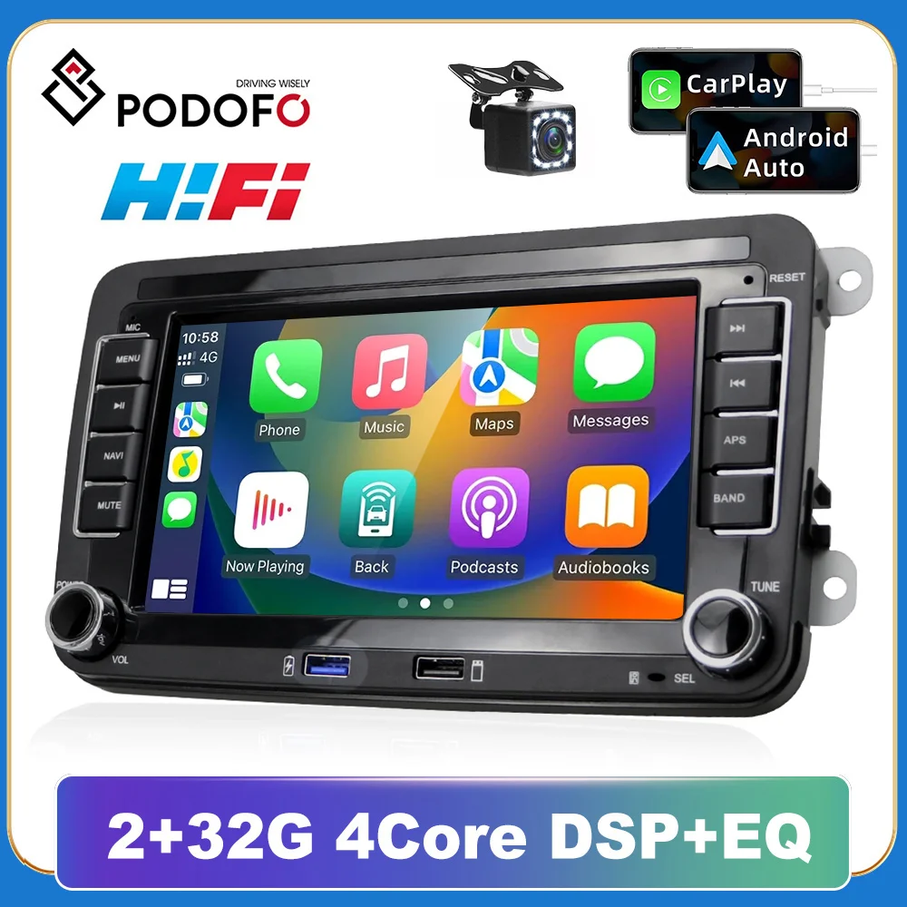 Podofo Android 11 Araba Radyo VW POLO GOLF 5 için 6 Artı PASSAT B6 JETTA TİGUAN 2 din Carplay Ses Stereo GPS Navigasyon