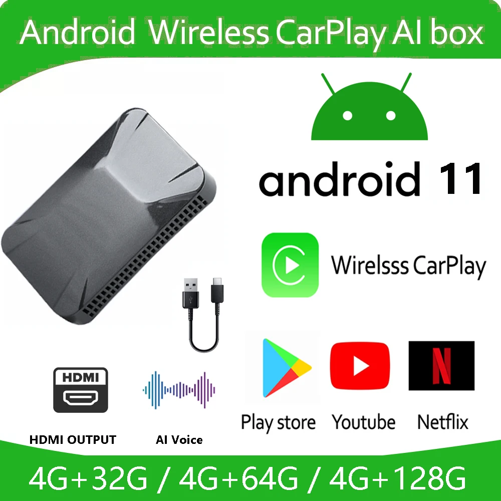 Kablosuz Carplay Aı Kutusu Android Otomatik Netflix TV Kutusu multimedya adaptörü Youtube 4G İZİN Spotify Benz Mazda İçin Audi Volkswagen