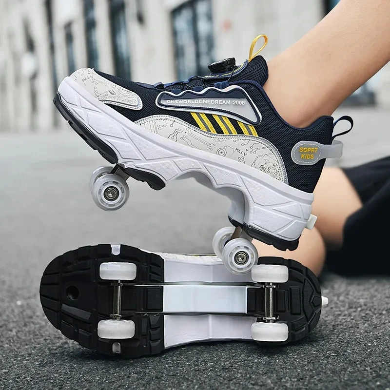 Deformasyon Paten Ayakkabı Dört Tekerlekli Çift Sıralı Parkour Spor Rulo Ayakkabı Kız Erkek Paten Unisex Çocuk Ayakkabı