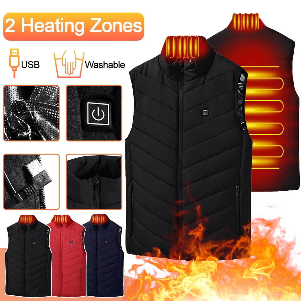 Kış 2 ısıtmalı yelek bölgeleri elektrikli ısıtmalı akıllı USB ısıtma ceket erkek kadın ceket termal sıcak avcılık kamp giysileri