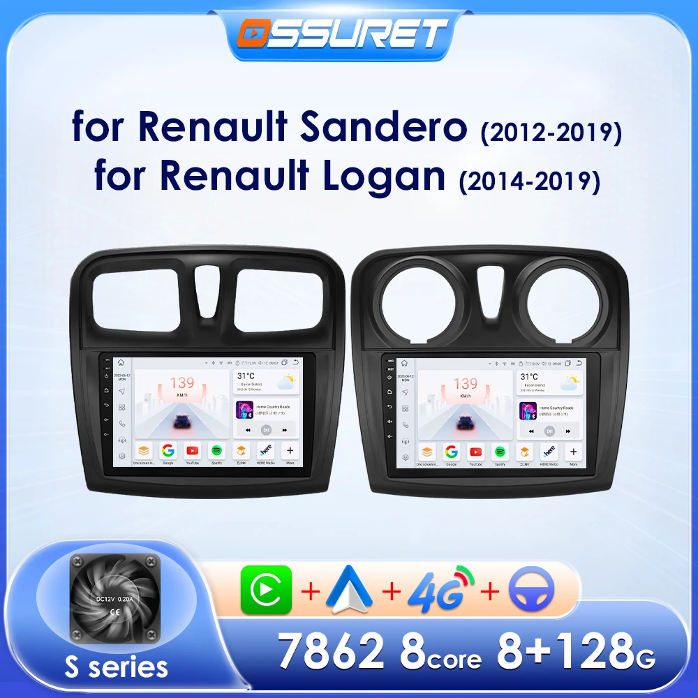 Android Araba Radyo Renault Sandero Logan için Araba Stereo 2014-2019 Multimedya Oynatıcı Ekran Otomatik 2Din GPS Carplay Ana Ünite Video