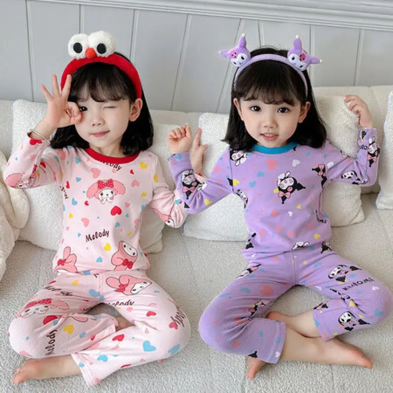 Yeni Sevimli Sanrioed Çocuk termal iç çamaşır Sonbahar Pantolon Anime Kuromi Benim Melodi Çocuklar Ev Giysileri Pijama Kız Pijama Hediye