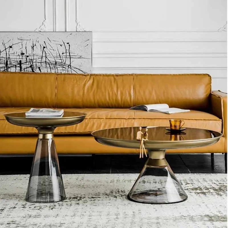 Lüks cam kahve sehpaları Metal Tasarımcı Şeffaf Koridor Kahve Masaları Minimalist Modern Meuble De Salon Ev Mobilyaları