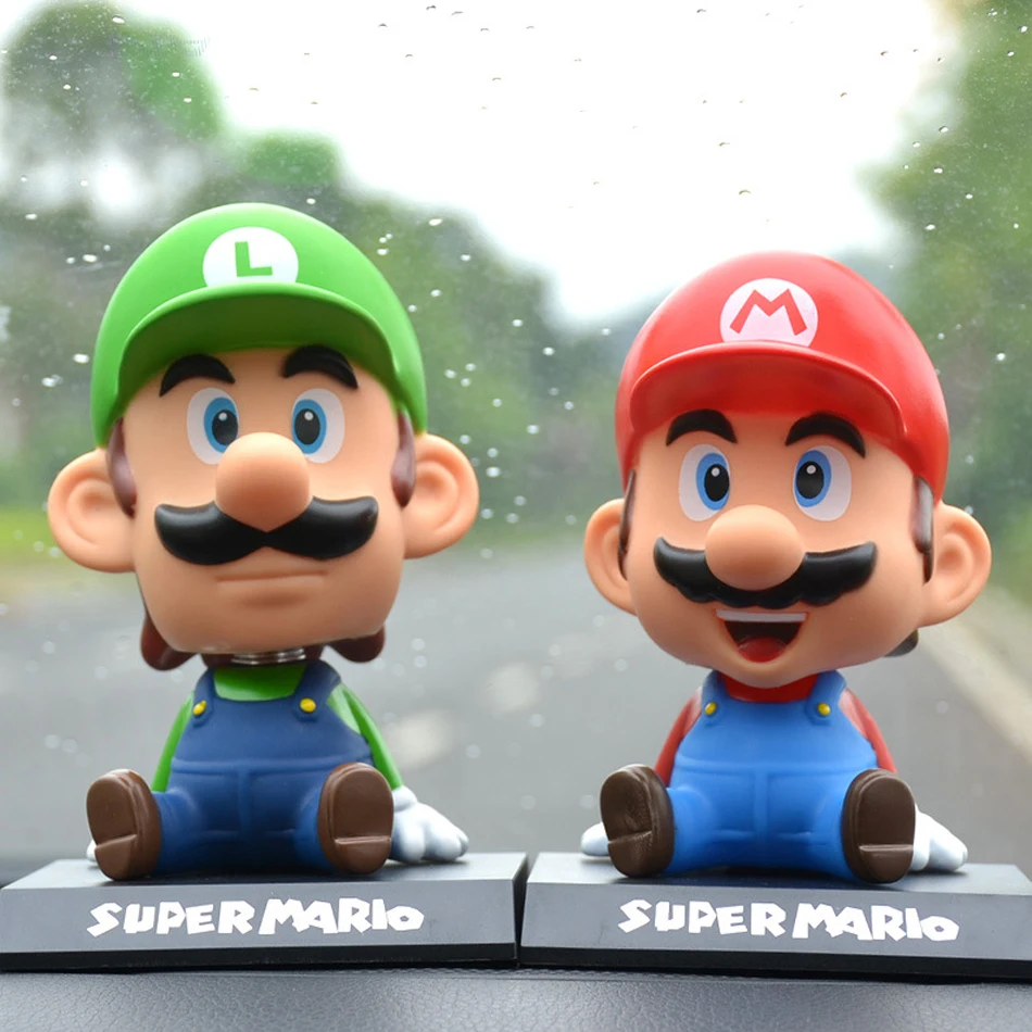 10cm Süper Marios PVC Aksiyon Figürü Süslemeleri Anime Çevre Birimleri Başınızı Sallayın Modeli Bebek Araba Süsler Koleksiyonu Oyuncaklar Hediyeler