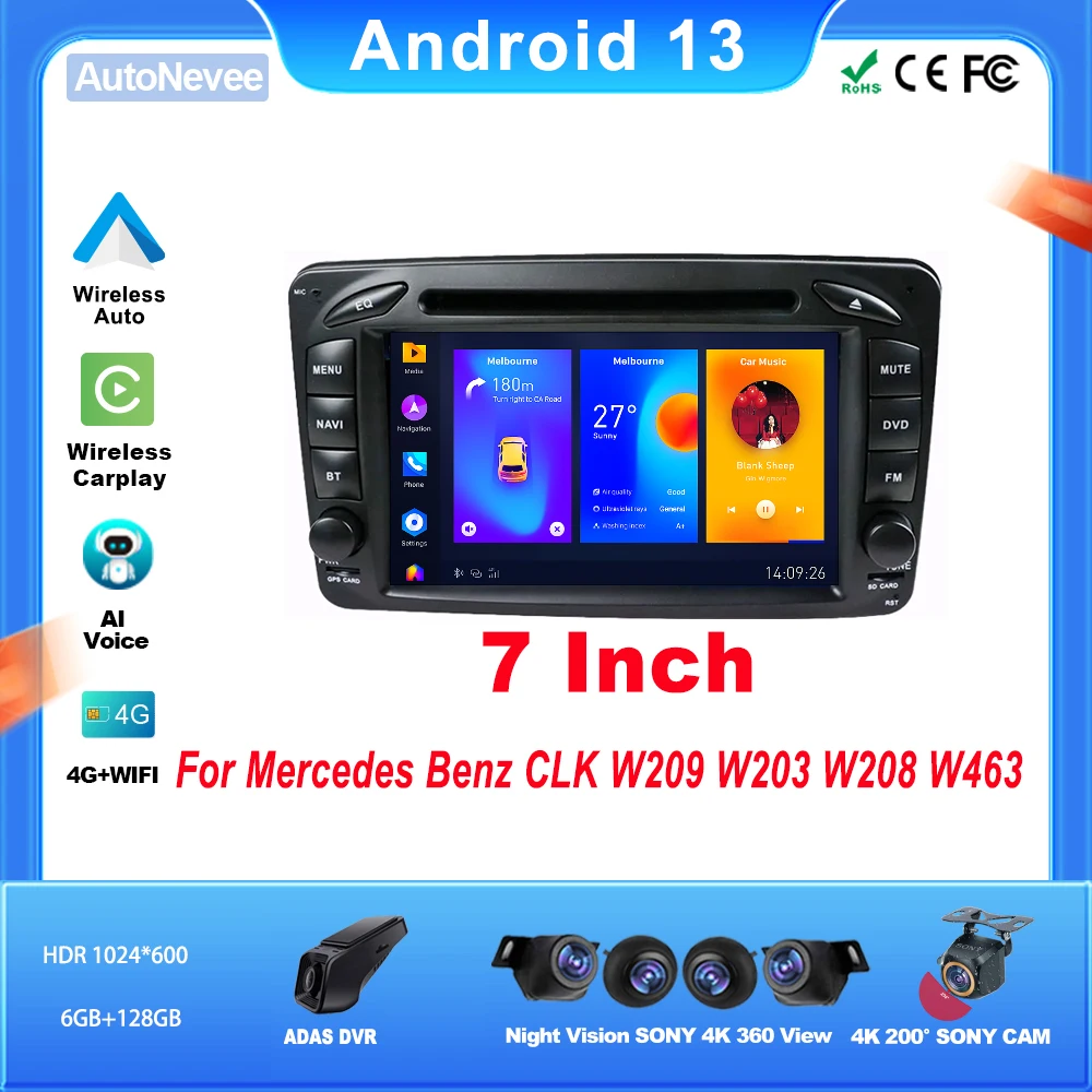 7 İnç Araba Bluetooth Android MERCEDES BENZ CLK İçin W209 W203 W208 W463 Multimedya Dokunmatik Ekran araç kamerası 5G Wifi Ekran