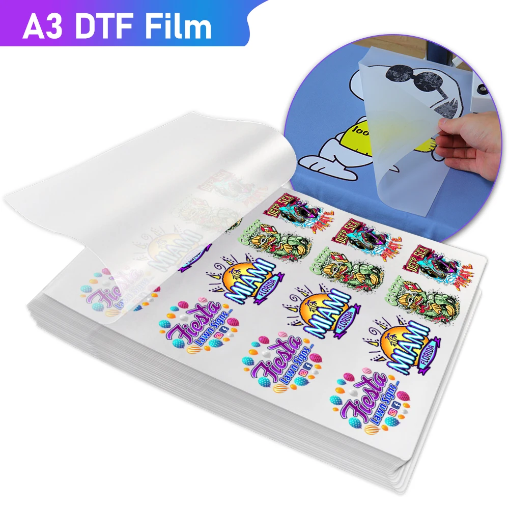 100 ADET A3 DTF Film 75U kalınlığında şeffaf levha çift taraflı yapışkan DTF Film transferi DTF Film t shirt baskı makinesi