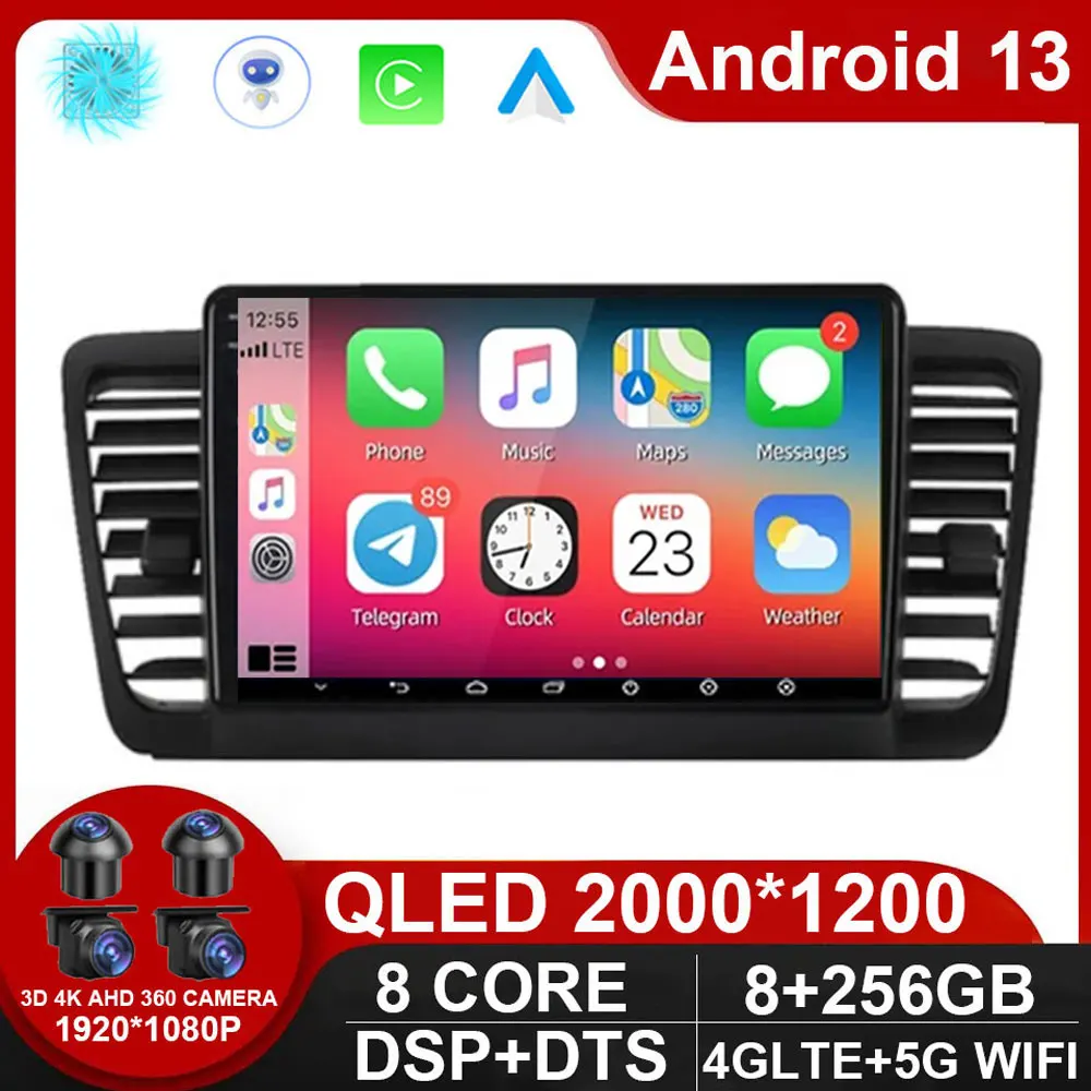 Carplay Android 13 4G + WiFi Araba Radyo Multimedya Video Oynatıcı Subaru Outback İçin 3 Legacy 4 2004-2009 Navigasyon GPS HİÇBİR 2Din