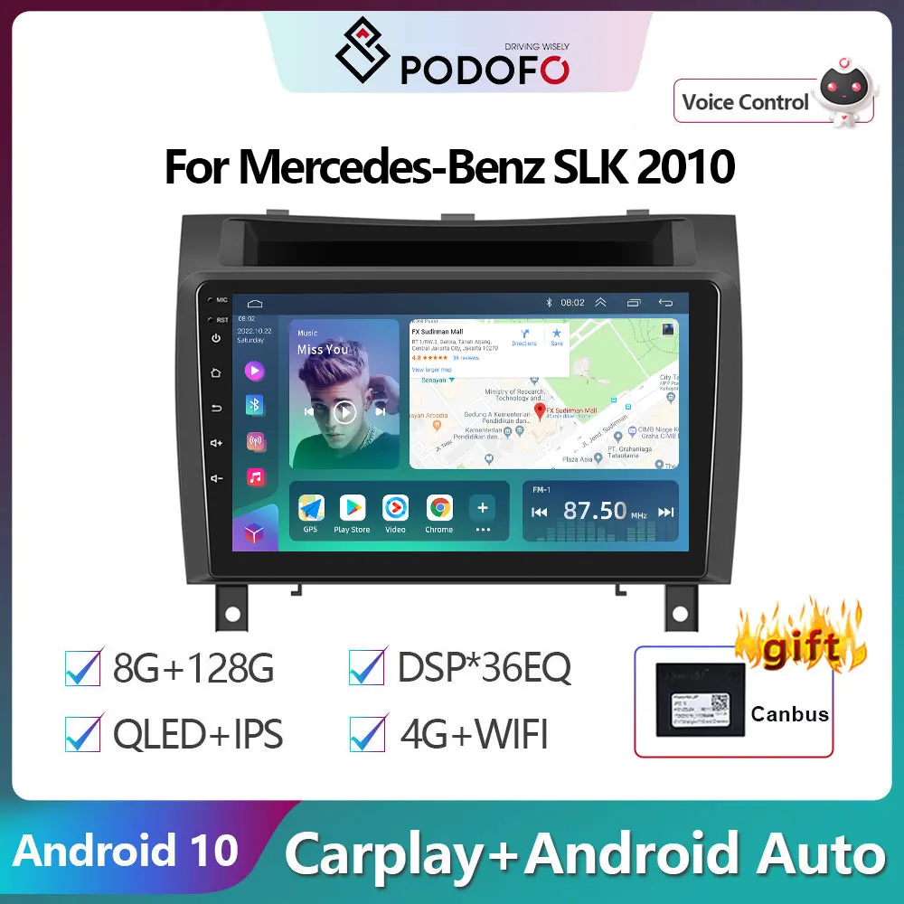Podofo 2Din Android Araba Radyo Multimidia Video Oynatıcı Mercedes-benz SLK 2010 GPS Navigasyon 2din Carplay Otomatik Stereo