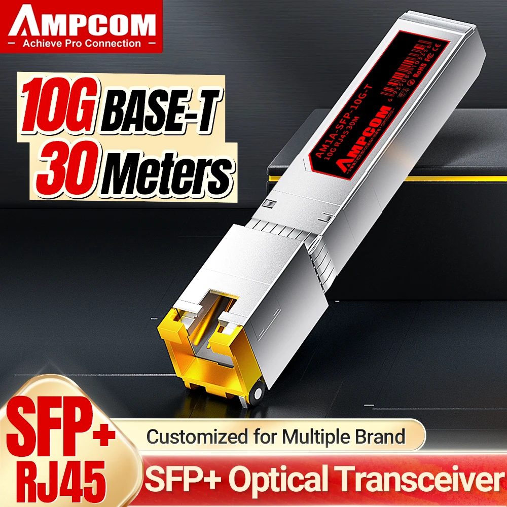 AMPCOM 10G SFP + - RJ45 SFP Alıcı-verici, Ethernet Bakır RJ45-SFP + Fiber Optik Modül Alıcı-verici, CAT6A / CAT7, 30m'ye kadar
