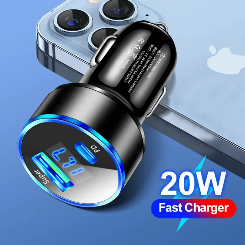 20W PD Araç Şarj Cihazı USB Tip C Dijital Ekran Hızlı Şarj Araç Telefonu Adaptörü iPhone Xiaomi Huawei Samsung İçin Şarj