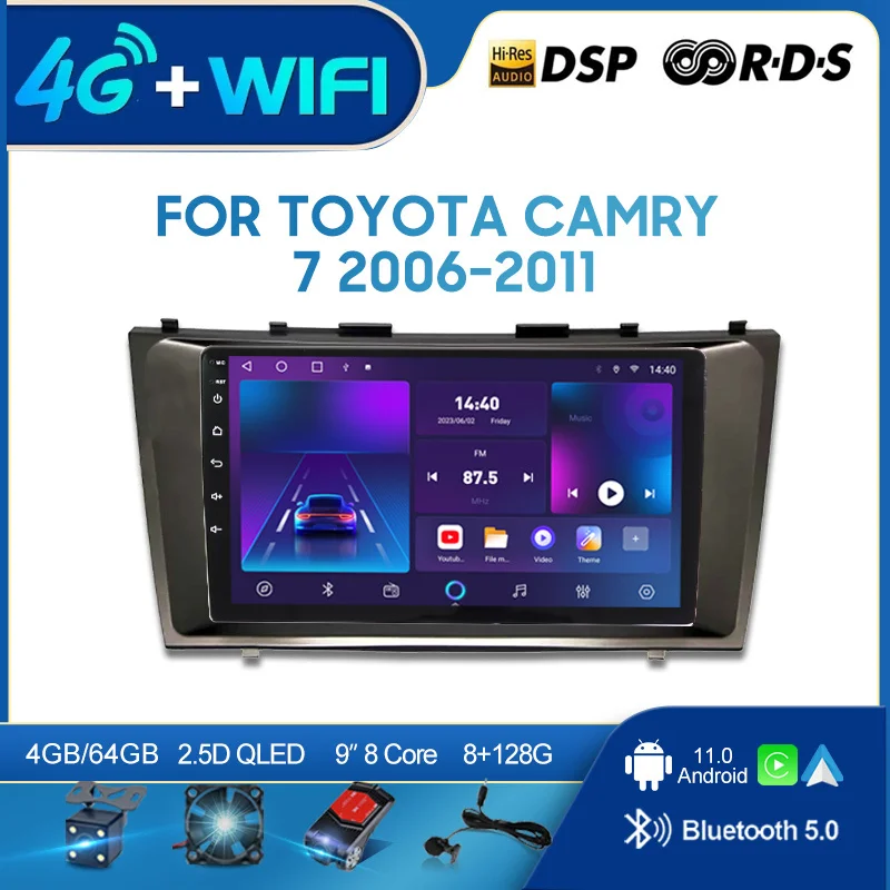 QSZN Toyota Camry İçin 7 2006-2011 9 inç 2 din Android 12.0 Araba Radyo Multimedya Video Oynatıcı GPS Navigasyon 4G Carplay Kafa ünitesi