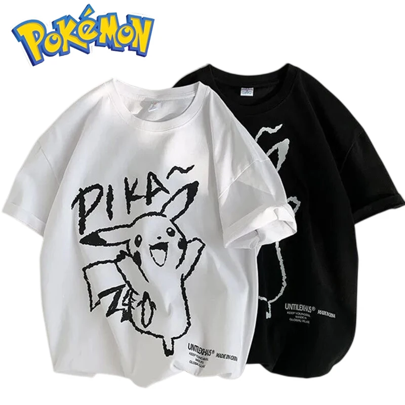 Pokemon Pikachu T Shirt Anime Erkek Kadın Moda Tee Kısa Kollu T - shirt sıfır yaka bluzlar Yaz Retro Çift Gevşek Büyük Boy Üstleri