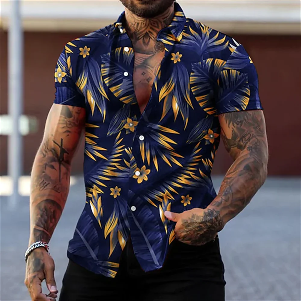 Hawaii erkek gömleği 2023 Baskılı 3D Kısa Kollu Gömlek Plaj Tatil Üst T Yaz Büyük Boy erkek gömleği