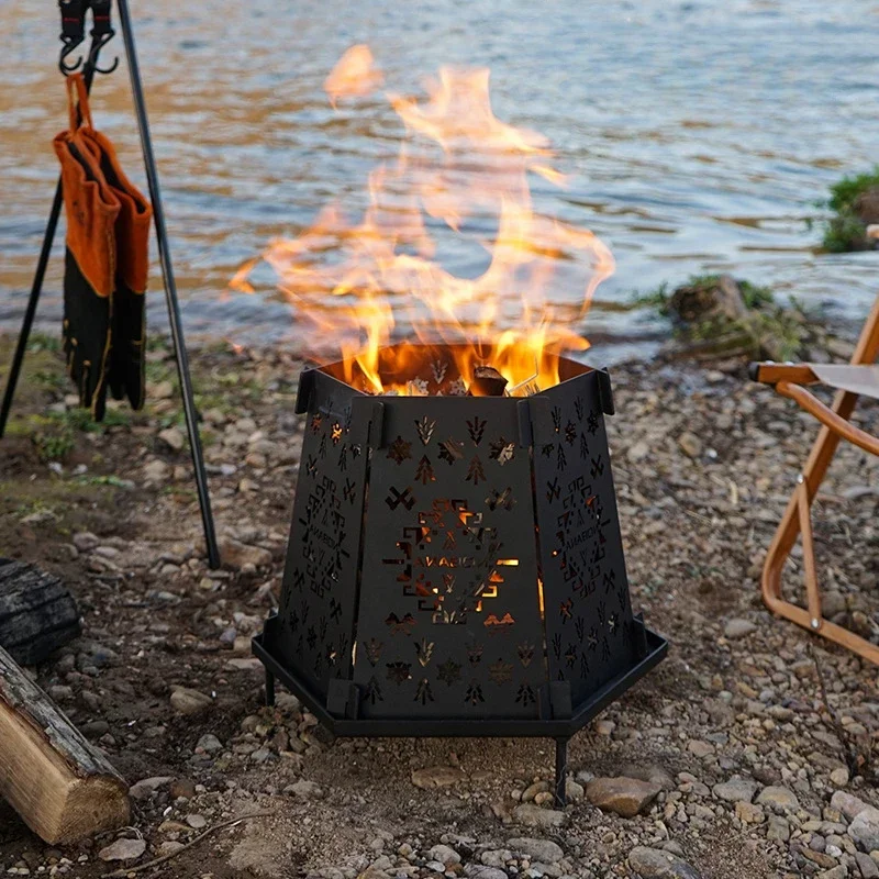 Açık Kamp Ateşi Soba Taşınabilir Yakacak Odun karbon Soba Kamp Grubu Dahili Barbekü Katlanır Yanan Soba