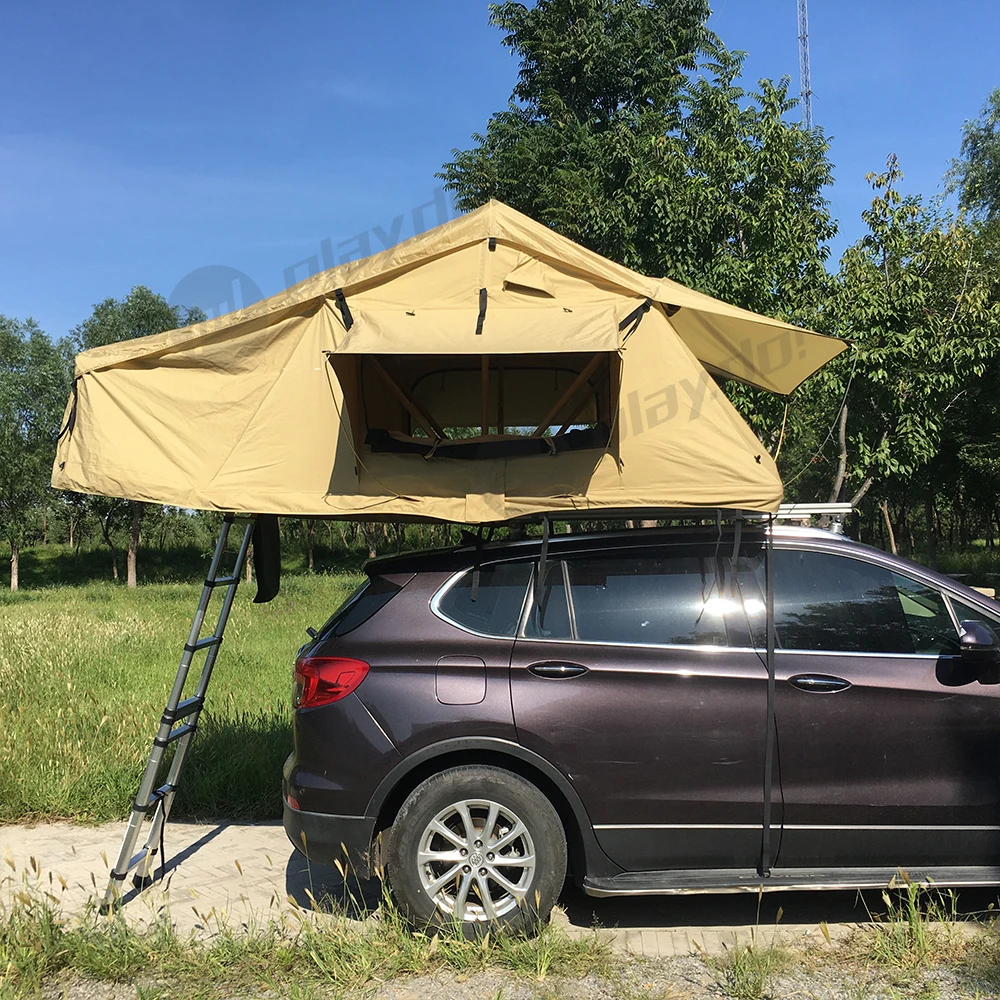Yüksek kaliteli araba çatı 4 kişi açık kamp tuval araba çatı üstü çadır tente ile