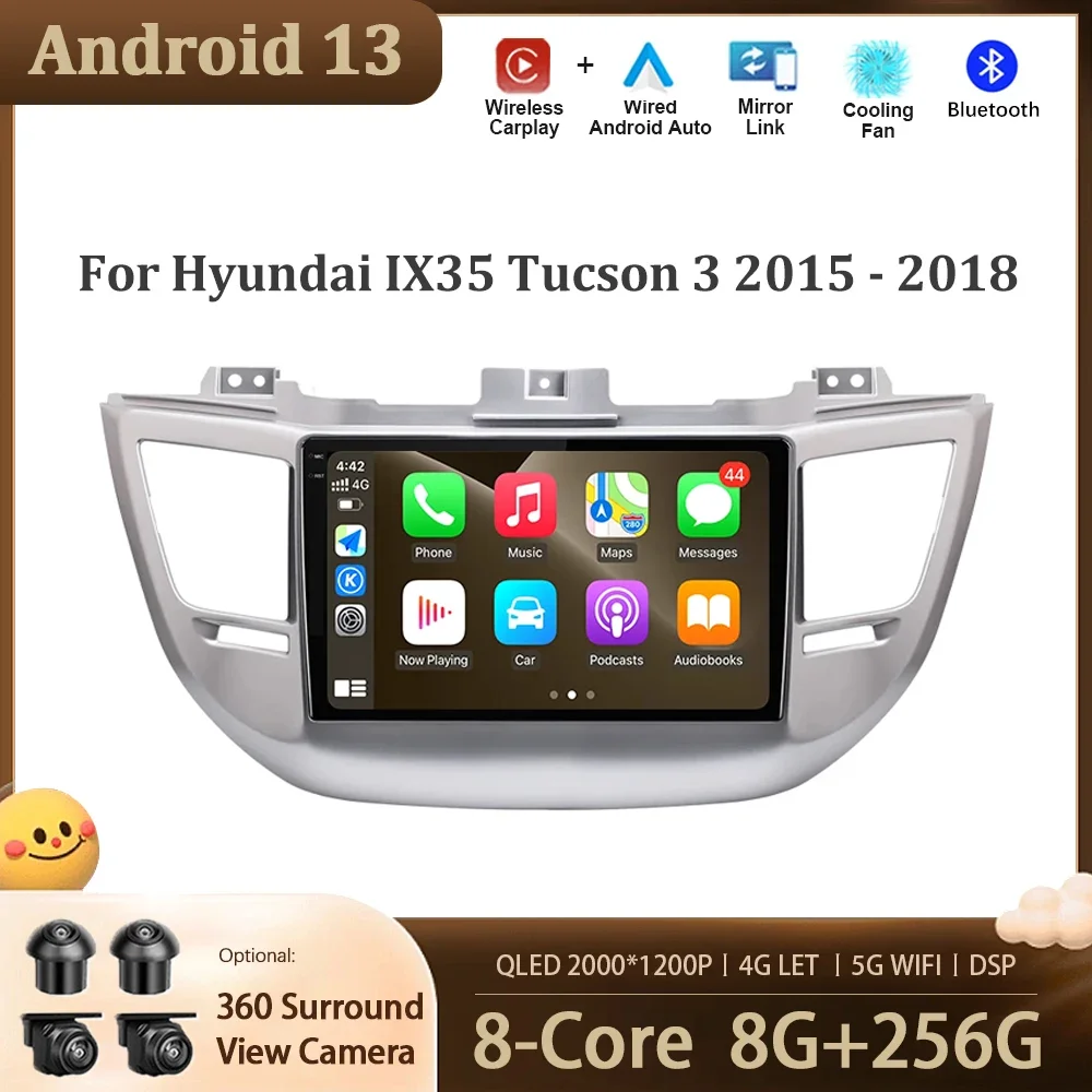 Araba Multimedya Oynatıcı otomobil radyosu Hyundai IX35 Tucson 3 2015-2018 Navigasyon Ekran Android 13 WİFİ BT DSP 4G İZİN Carplay