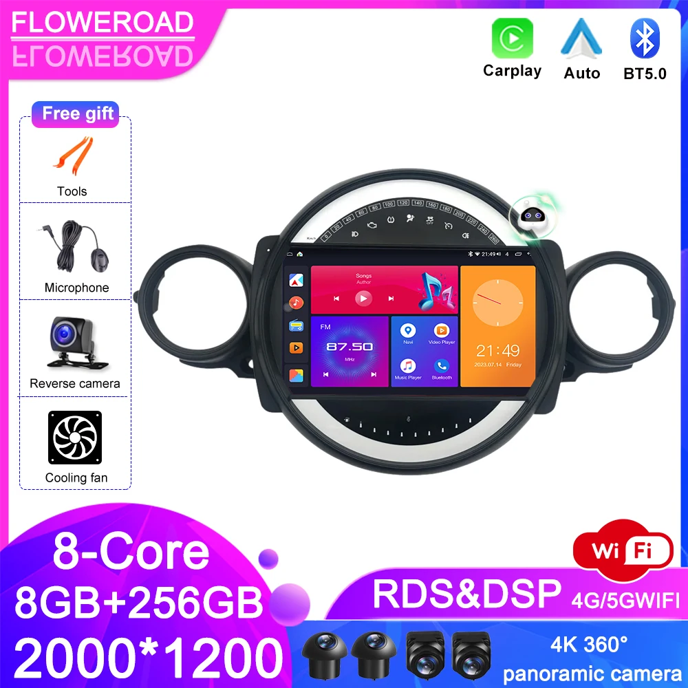 Araba Radyo Multimedya Video Oynatıcı Android 13 BMW MINI COOPER İçin R56 R60 2007 2008 2009 2010-2014 GPS Carplay Otomatik DSP QLED 2Din
