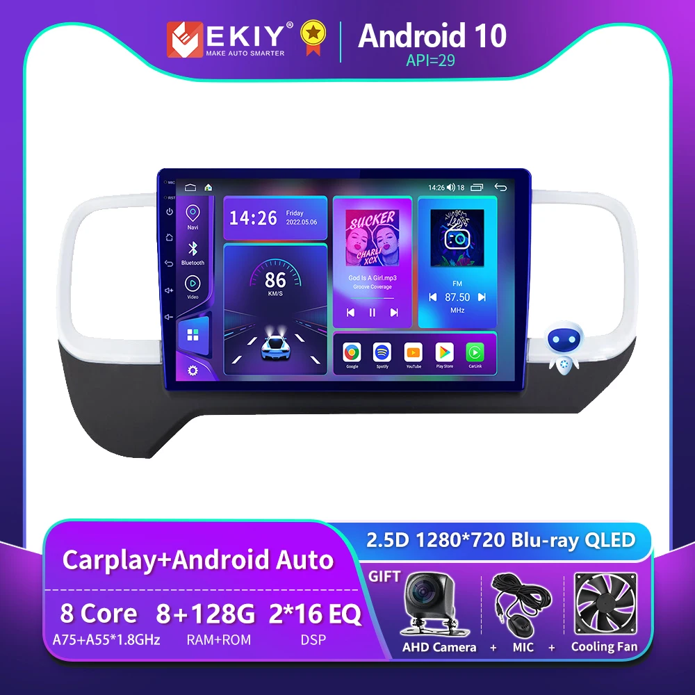 EKIY T900 Araba Radyo teyp Android 2Din Hyundai Venue 2019 İçin Multimedya GPS Blu-ray QLED Navigasyon Stereo Carplay Otomatik