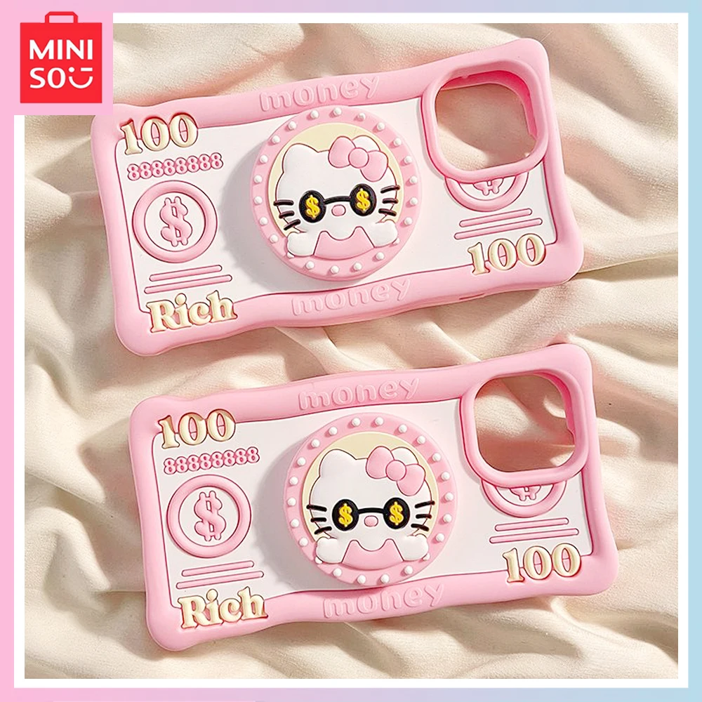 2023 Yeni Miniso Hello Kitty Pembe Banknot Karikatür İphone 15 Promax 14/13/12 Pro Silikon Her Şey Dahil Damla Geçirmez Telefon kılıfı