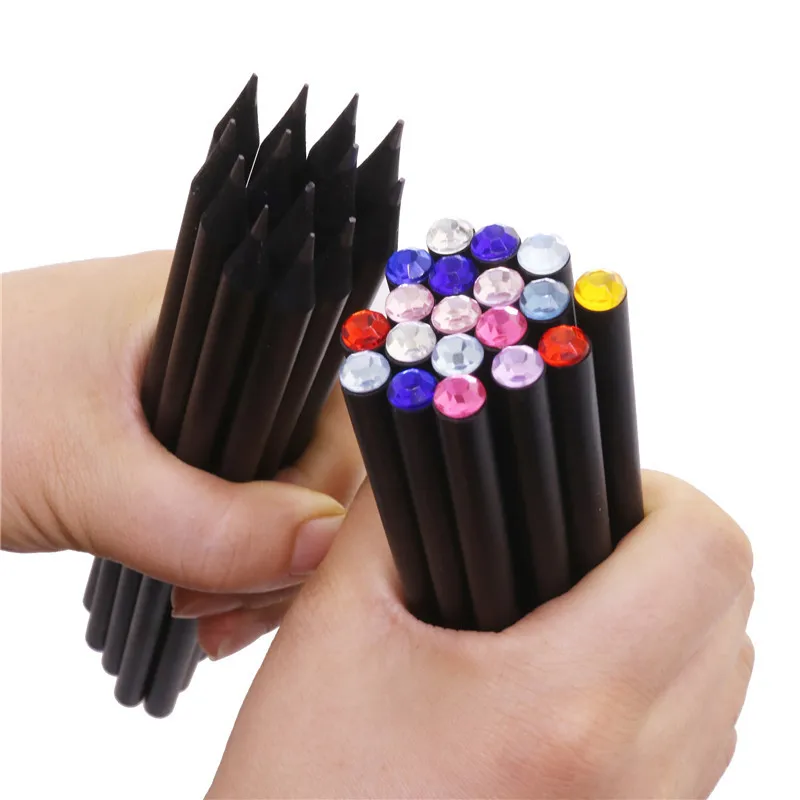 1 ADET Siyah Ahşap HB Kalem Renkli Elmas Kawaii Okul Öğrenci Boyama Çizim Yazma Çocuk Kalem Standart Kalemler
