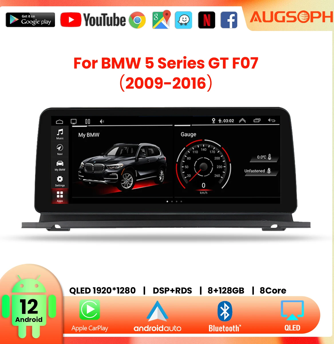 Android 12 Araba Radyo BMW 5 Serisi GT için F07 2009-2016, 12.3 