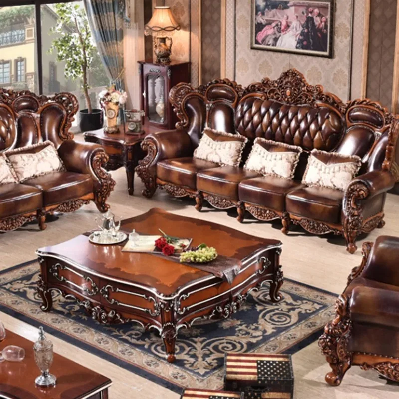 Avrupa lüks oturma odası kanepeleri antika 7 kişilik el oyma ahşap kanepeler