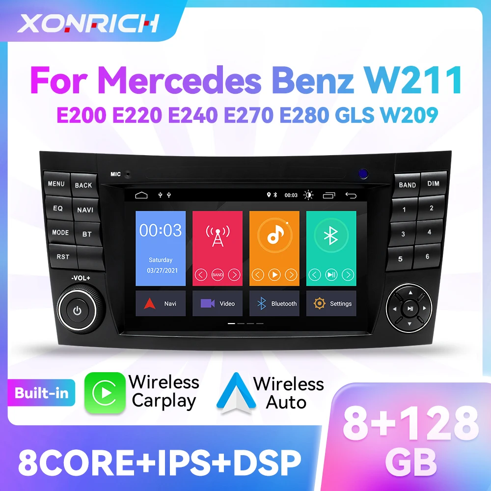 Kablosuz Carplay Android 12 8G Araba Radyo Çalar Mercedes Benz E sınıfı İçin W211 E200 E220 E300 E350 E240 E270 E280 CLS sınıfı W219