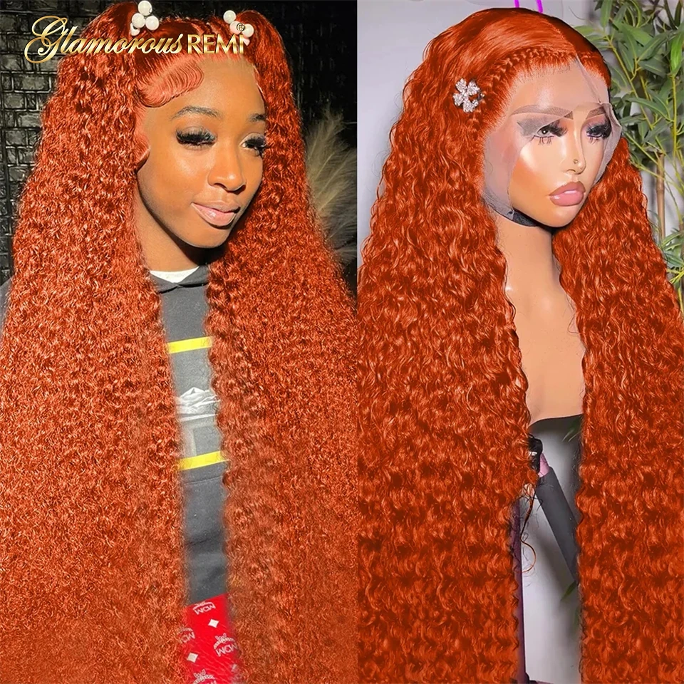 Zencefil Turuncu Kıvırcık Peruk # 350 Brezilyalı Önceden Koparıp insan saçı peruk Doğal Saç Çizgisi Kısmı Dantel Peruk kadın peruk 10-26 inç