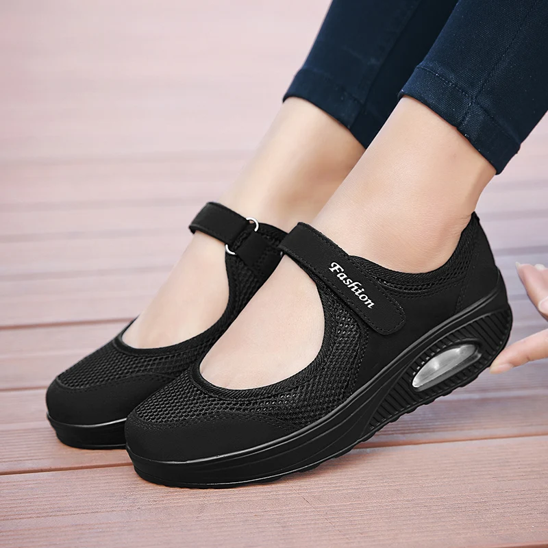 Kadın Platformu Sneaker Yaz Spor Örgü Zayıflama spor ayakkabı Kadın Yükseklik Artış Ayakkabı Kanca ve Döngü Tıknaz yürüyüş ayakkabısı