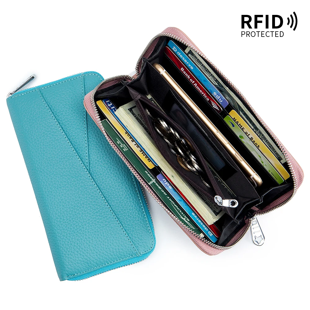 Japon doğal deri cüzdan uzun para kapasitesi RFID kart kafa katman dana organ çantası moda el çantası cep telefonu çantası