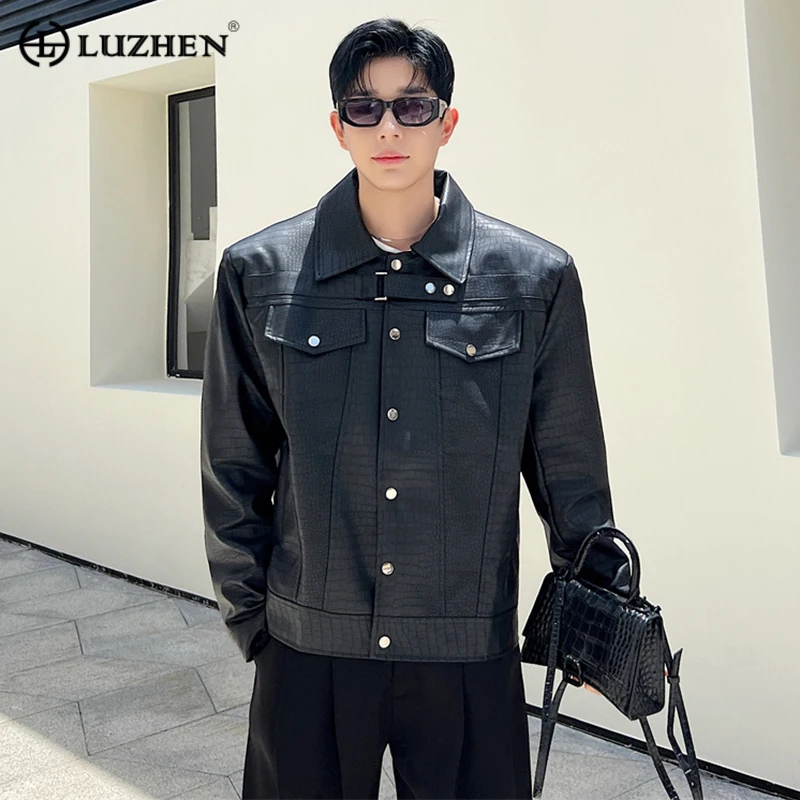 LUZHEN erkek deri ceketler Yakışıklı Motosiklet Erkek Pu Giyim Moda Kore Tarzı Kişilik 2023 Sonbahar Kış Yeni 6000e4