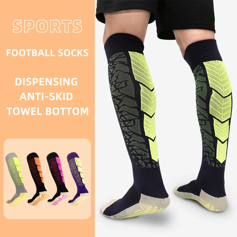 Silikon Anti Kayma futbolcu çorapları Erkekler için Profesyonel Futbol Uzun Tüp Kalın Havlu Alt Yetişkin Eğitimi Tutkal Kavrama Çorap Kesim