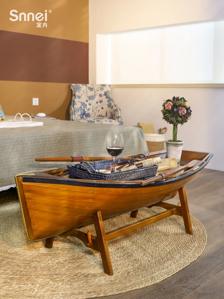Çay masası raf yaratıcı oturma odası katı ahşap dekoratif gemi çay masası kanepe çay masası
