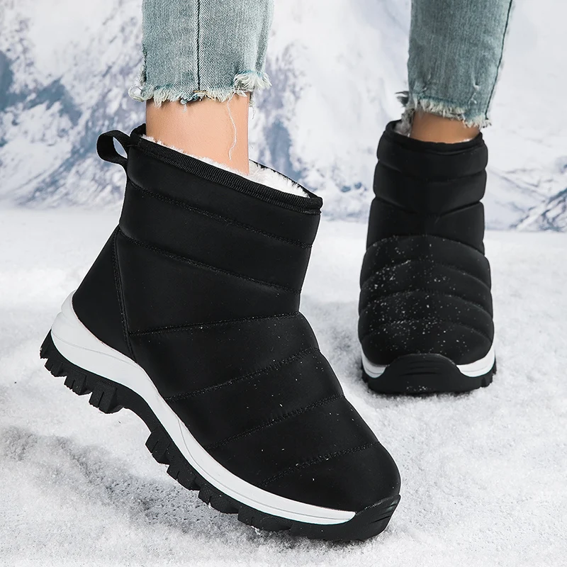 Kadın Rahat Kar Botları Kış Sıcak Peluş Artı Boyutu Açık iş çizmeleri Moda Rahat Kaymaz Yumuşak Tabanlı yürüyüş botları